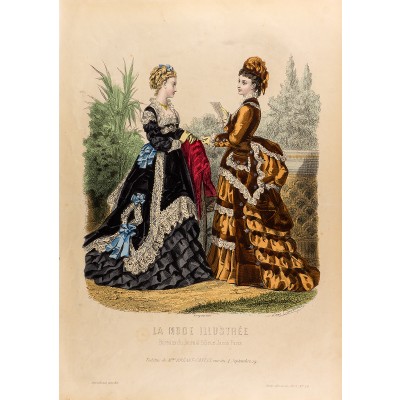 Модные платья. Лист 40. Цветная гравюра, Франция, 1873 год