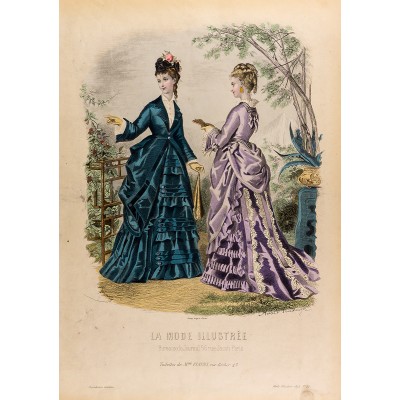Модные платья. Лист 42. Цветная гравюра, Франция, 1873 год