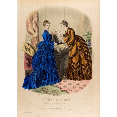 Модные платья. Лист 45. Цветная гравюра, Франция, 1873 год