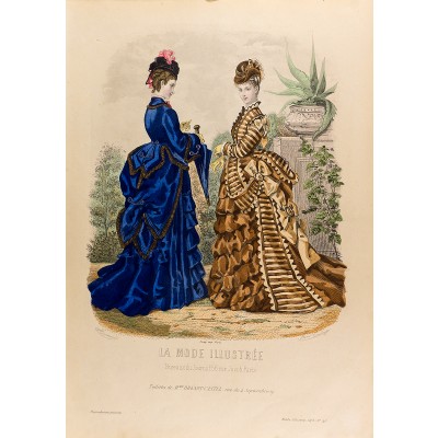 Модные платья. Лист 48. Цветная гравюра, Франция, 1873 год
