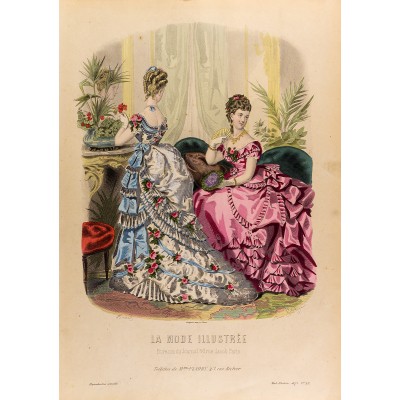 Модные платья. Лист 49. Цветная гравюра, Франция, 1873 год
