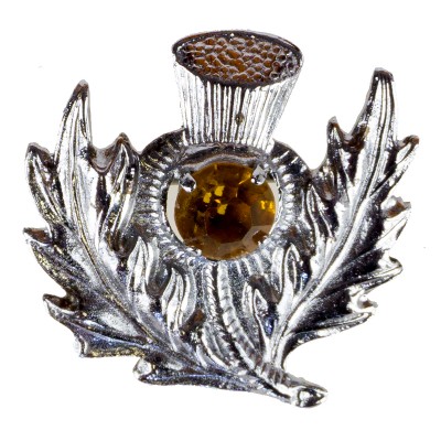 Брошь "Чертополох".  Металл серебряного тона, стеклянный кристалл.  Великобритания, 1960-е