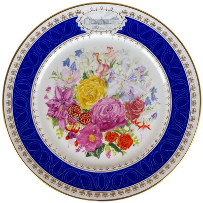 Декоративная тарелка "Коронационный букет Челси". Фарфор. Queens china, Великобритания, 1993 год