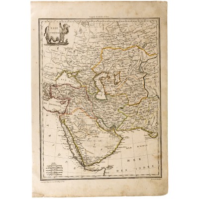 Карта Азии. Резцовая гравюра с ручной подкраской. Франция, начало 19 века