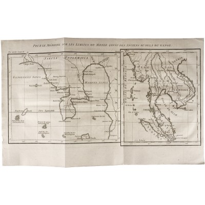 Карты Индокитая по Птолемею. Резцовая гравюра. Франция, 18-й век