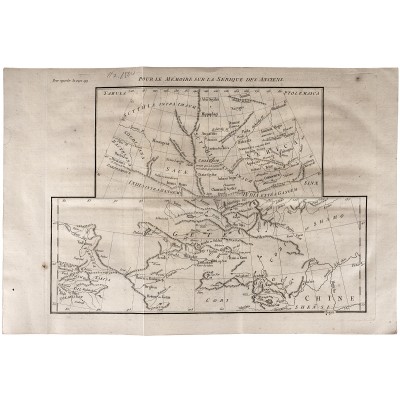 Карта Индии и Северного Китая по Птолемею. Резцовая гравюра. Франция, 18-й век