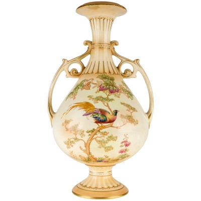 Антикварная ваза "Экзотическая птица". Высота 31 см.. Фарфор. Crown Ducal, Великобритания, начало 20 века