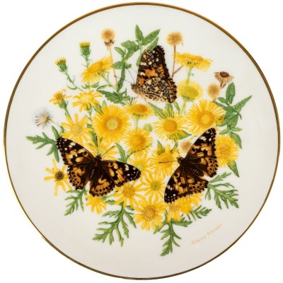 Элайн Элисон "Бабочка Репейница", декоративная тарелка. Фарфор. Royal Grafton, Великобритания, 1990 год