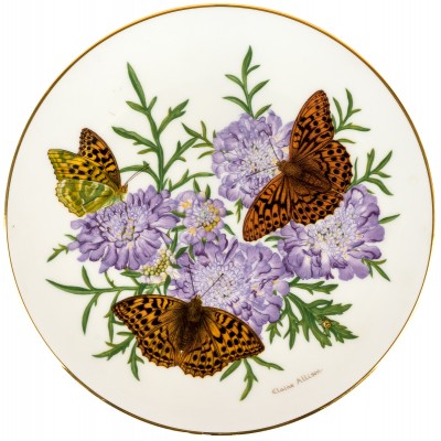 Элайн Элисон "Бабочка Серебристый рябчик", декоративная тарелка. Фарфор. Royal Grafton, Великобритания, 1989 год