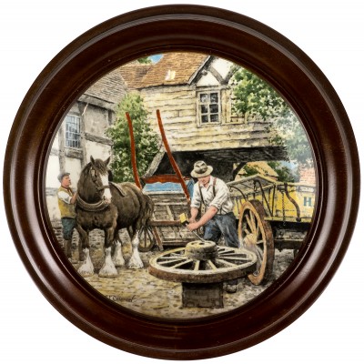 Джон Чапман "Колесный мастер", декоративная тарелка в деревянной раме. Фарфор. Wedgwood, Великобритания, 1989 год