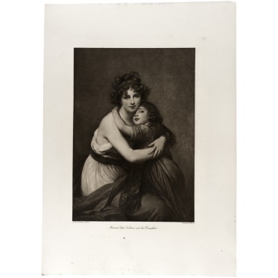 Элизабет Виже-Лебрен "Автопортрет с дочерью". Меццо-тинто, Англия, середина 19 века