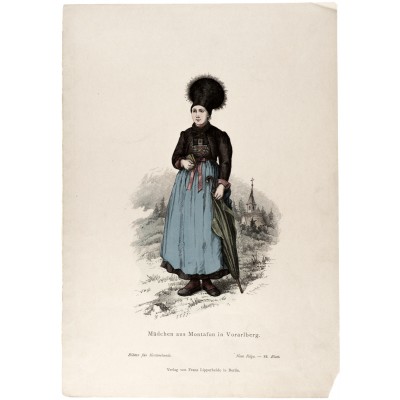 Девушка. Ксилография с раскраской. Германия, 1877 год