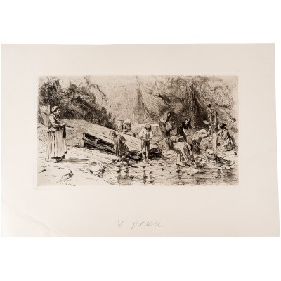 У реки. Офорт, авкватинта, лавис. Франция, начало 20 века