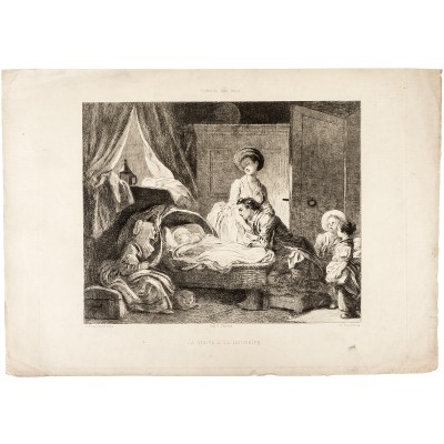 Приход кормилицы. Офорт, Франция, вторая половина 19 века