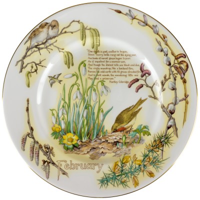 Эдит Холден "Февраль", декоративная тарелка. Фарфор. Caverswall, Великобритания, 1977 год