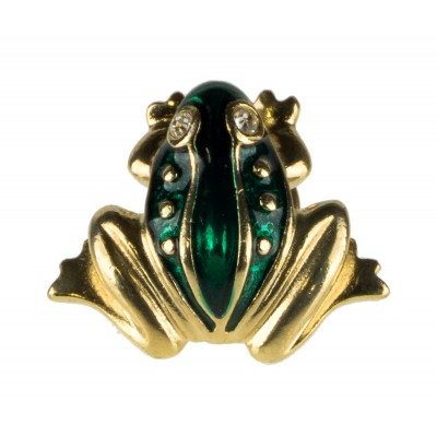 Винтажный пиджачный значок "Лягушка". Металл золотого тона, эмаль, стразы. Великобритания, 1970-е гг. Винтажный пиджачный значок "Лягушка". Металл золотого тона, эмаль, стразы. Великобритания, 1970-е гг.