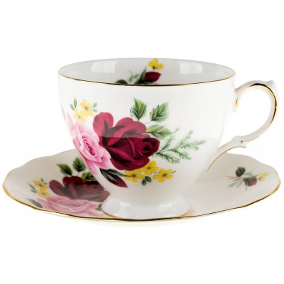 Чайная пара "Две розы". Английский фарфор. Queen Anne, Великобритания, вторая половина 20 века