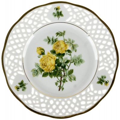 Декоративная тарелка "Желтые розы". Ажурный фарфор. Германия, вторая половина 20 века