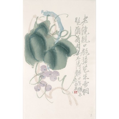 Ци Бай Ши. Плоды и листья. Ксилография, акварель. Китай, середина XX века