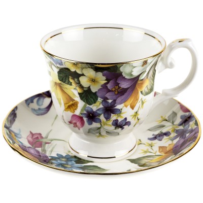 Чайная пара "Весенние цветы". Английский фарфор, вторая половина 20 века. Royal Stafford. Великобритания