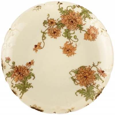 Тарелка для пирожных "Хризантемы". Французский фарфор, Limoges, первая половина 20 века