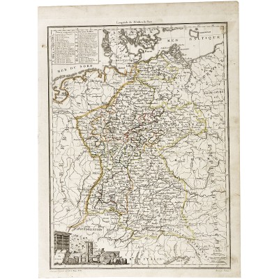 Карта Рейнского конфедерата. Гравюра. Chamouin
