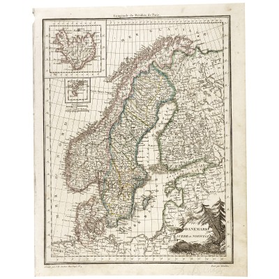 Карта Дании, Швеции и Норвегии. Chamouin