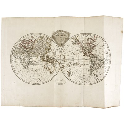Карта мира в двух полушариях. Гравюра. J. B. Tardier
