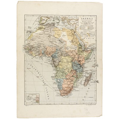 Политическая карта Африки. Россия, около 1900 года. Товарищество "Просвещение"