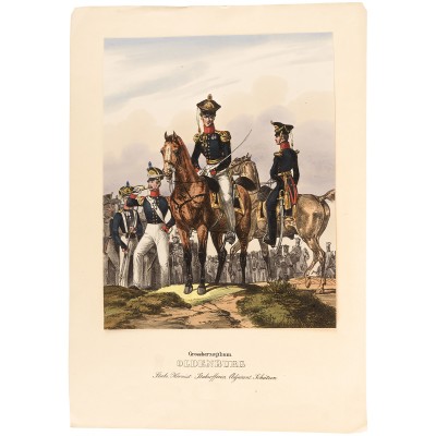 Офицер, адьютант и горнист герцогства Ольденбургского. Литография. Германия, 1870 год