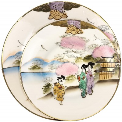 Десертная тарелка и блюдце "Цветение сакуры в саду". Япония
