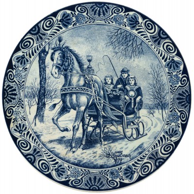 Декоративная тарелка "На санях". Delft. Голландия