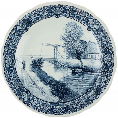 Декоративная тарелка "Лодка у моста". Delft. Голландия