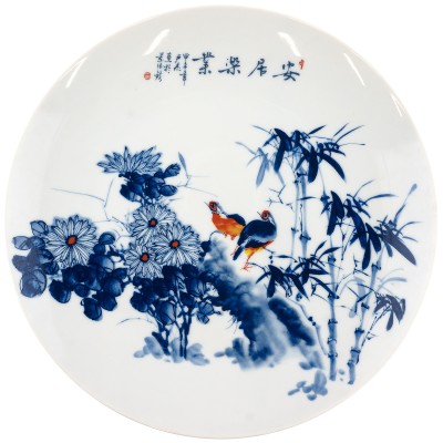 Тарелка декоративная "Цветы и птицы". Китай