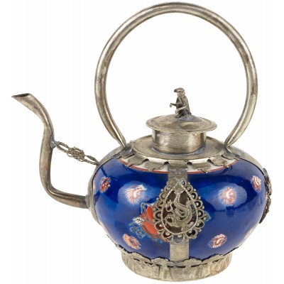 Декоративный тибетский чайник, фарфор, синий, вторая половина 20 века. Китай