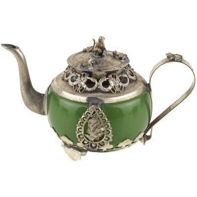 Декоративный тибетский чайник, нефрит, металл, вторая половина 20 века. Китай