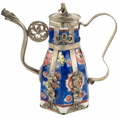 Декоративный тибетский чайник, фарфор, синий, вторая половина 20 века. Китай