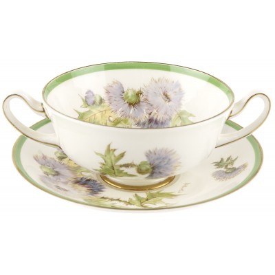 Чашка для бульона "Чертополох", костяной фарфор Royal Doulton, Великобритания, винтаж, вторая половина 20 века Чашка для бульона "Чертополох", костяной фарфор Royal Doulton, Великобритания, винтаж, вторая половина 20 века