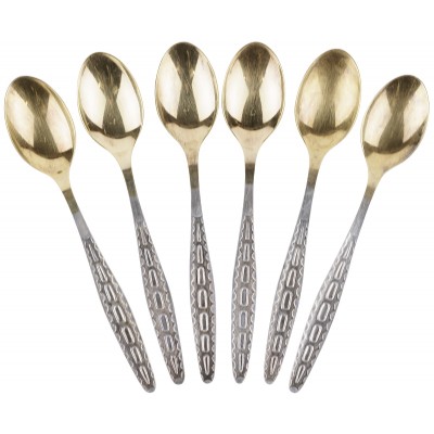 Набор из 6 чайных ложек, мельхиор, золочение, МНЦ, Кольчугинский завод цветных металлов, СССР, 1970-1990 гг Набор из 6 чайных ложек, мельхиор, золочение, МНЦ, Кольчугинский завод цветных металлов, СССР, 1970-1990 гг