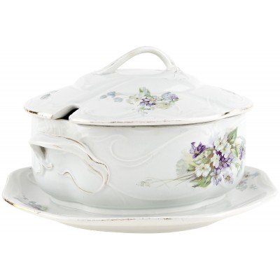 Блюдо с крышкой на подставке, фарфор, Товарищество М.С. Кузнецова, Россия, начало 20 века (скол) Блюдо с крышкой на подставке, фарфор, Товарищество М.С. Кузнецова, Россия, начало 20 века (скол)