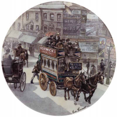 Декоративная тарелка настенная "Омнибус" (старый Лондон), фарфор, Royal Worcester, Англия, конец 20 века
