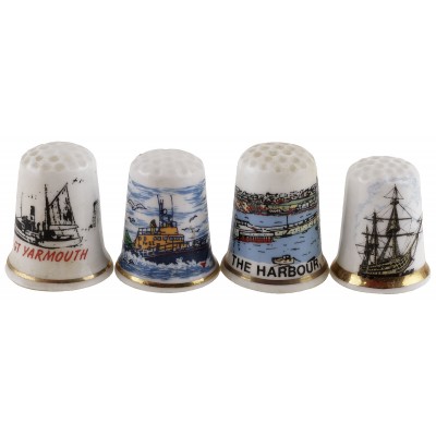 Комплект коллекционных наперстков "Корабли", 4 шт. Фарфор, Великобритания, вторая половина 20 века Комплект коллекционных наперстков "Корабли", 4 шт. Фарфор, Великобритания, вторая половина 20 века