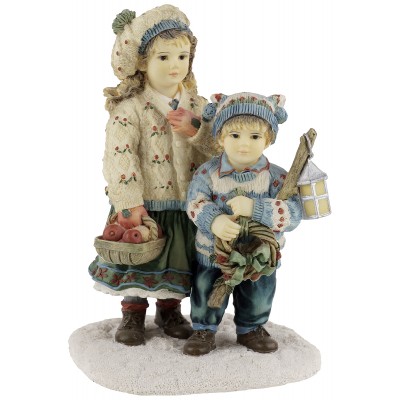 Статуэтка "Дети на снегу" (Подарки к Рождеству), высота 11,5 см, композитный материал, Leonardo collection, Великобритания, винтаж, конец 20 века