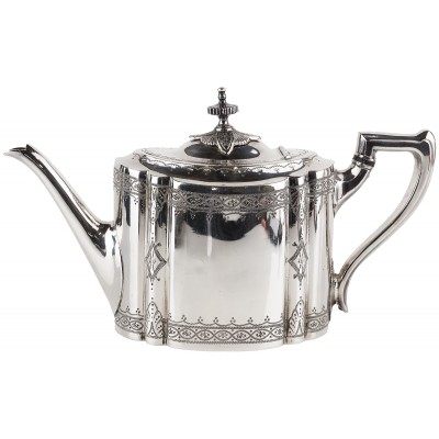Чайник заварочный, для кипятка, антикварный. Philip Ashberry and Sons, Sheffield. Металл, серебрение. Великобритания, конец 19 века Чайник заварочный, для кипятка, антикварный. Philip Ashberry and Sons, Sheffield. Металл, серебрение. Великобритания, конец 19 века
