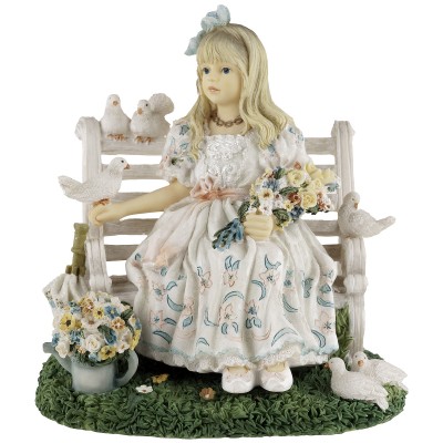 Статуэтка "Флеретта", девочка с птичкой и цветами, высота 11 см, композитный материал, Leonardo collection, Великобритания, винтаж, конец 20 века