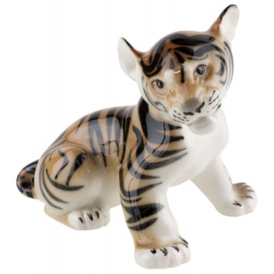 Статуэтка фарфоровая "Тигренок", винтаж, высота 12,5 см, ЛФЗ, СССР, вторая половина 20 века (реставрация)