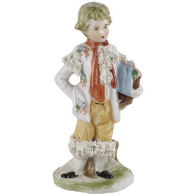 Статуэтка "Юноша с корзиной". Высота 17 см, фарфор, Германия, винтаж, середина 20 века