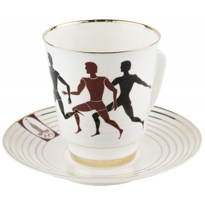 Чайная пара "Олимпиада 80. Эстафета". Фарфор, винтаж, ЛФЗ, СССР, вторая половина 20 века Чайная пара "Олимпиада 80. Эстафета". Фарфор, винтаж, ЛФЗ, СССР, вторая половина 20 века