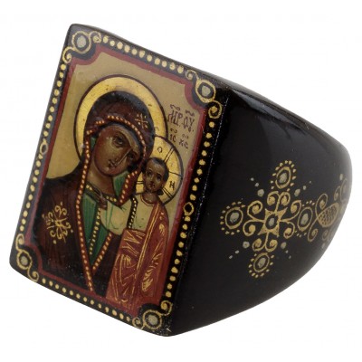 Перстень "Икона Божья Матерь Казанская", папье-маше, Палех, винтаж, 2000-е гг. Перстень "Икона Божья Матерь Казанская", папье-маше, Палех, винтаж, 2000-е гг.