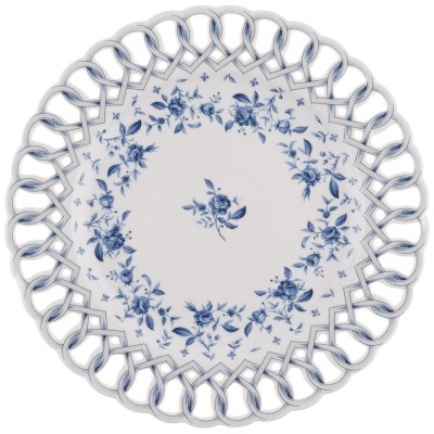 Декоративная тарелка "Синий узор", прорезной фарфор, винтаж, Италия, конец 20 века Декоративная тарелка "Синий узор", прорезной фарфор, винтаж, Италия, конец 20 века